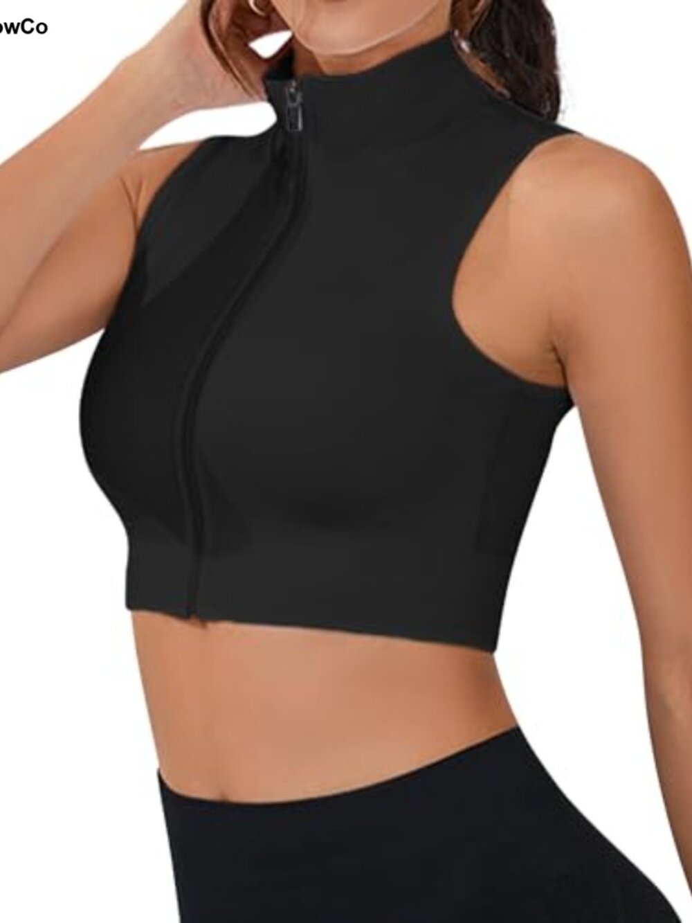 FEOYA Women's Full Zip Crop Tank Top Sleeveless Mock Neck Workout Yoga Gym Top